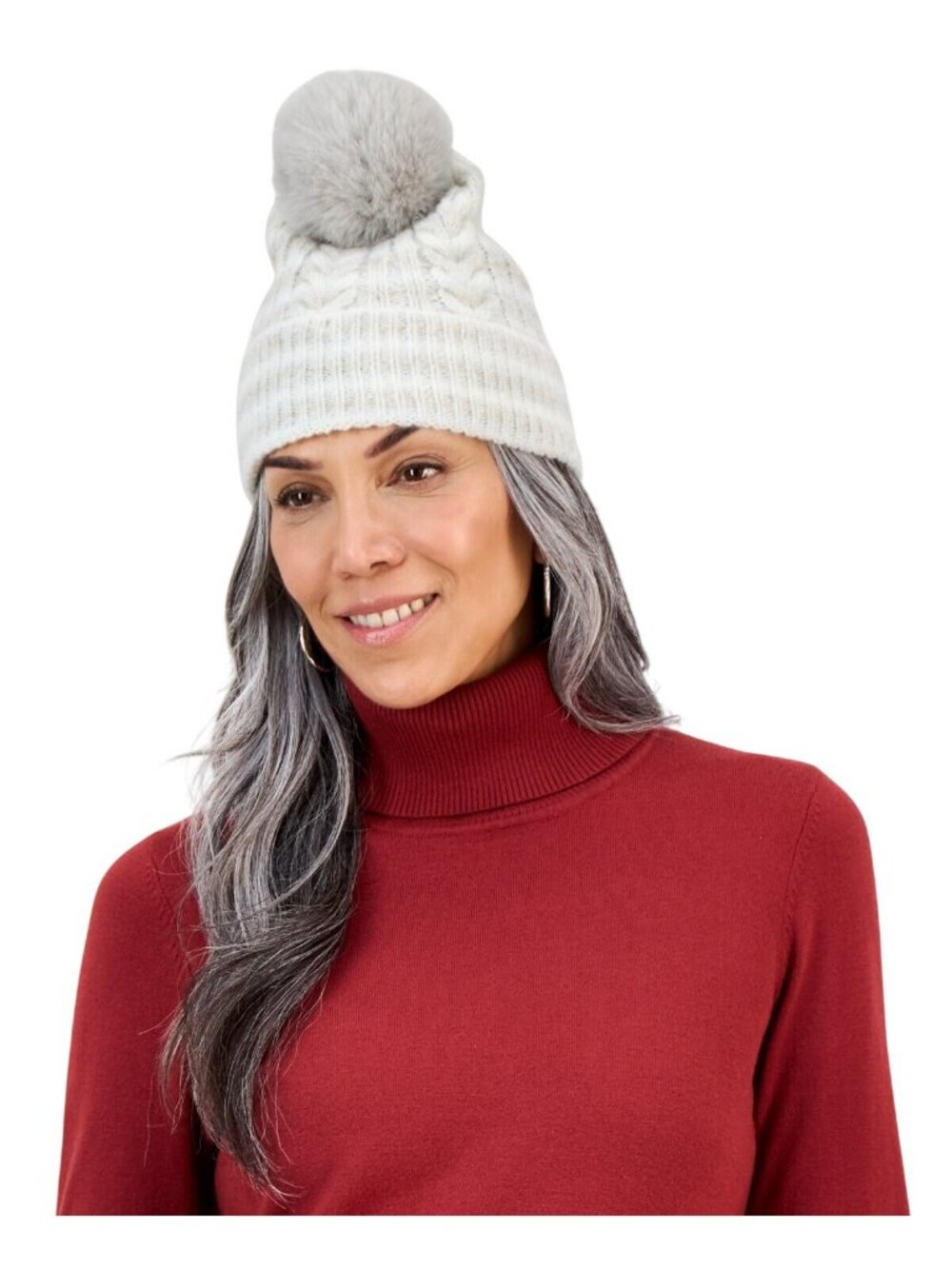 NWT Style & Co. Womens Space Dye Cable Knit Beanie Pom Pom SC1542504 Gray Multi